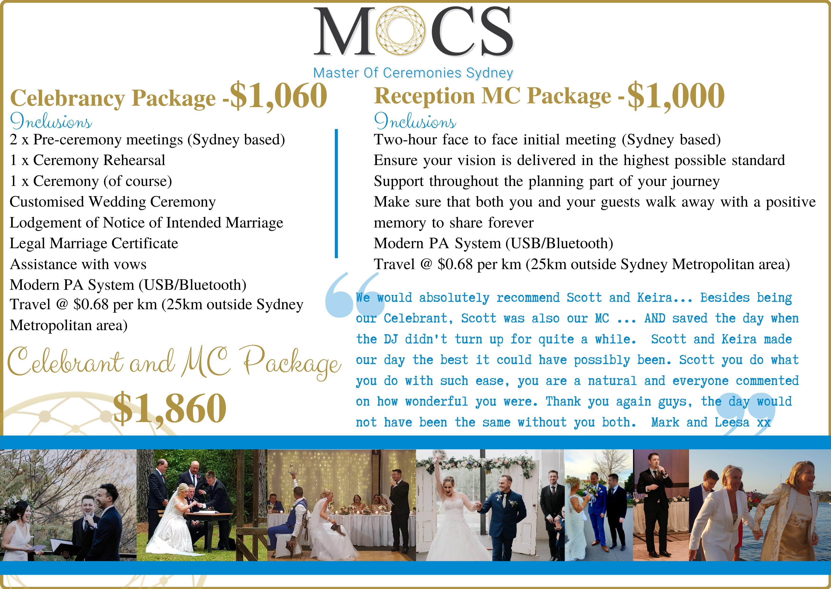 Celebrant Pricing MC Pricing Package Pricing Wedding Ceremony Wedding Reception